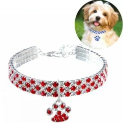 Grosses soldes ❤️ Wewoo 2 PCS Pet Collier Diamant Élastique Chat Et Chien Collier Bijoux, Taille: L (Rouge Blanc) 😍