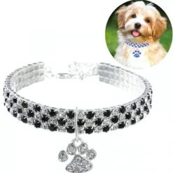Meilleure vente 🧨 Wewoo 2 PCS Pet Collier Diamant Élastique Chat Et Chien Collier Bijoux, Taille: M (Noir Blanc) 👍