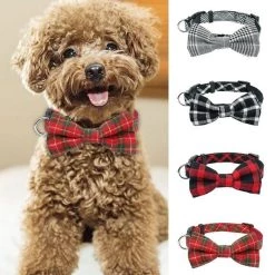 Meilleure affaire 🎁 Totalcadeau Collier de chien avec noeud à motif carreaux déguisement ecossais rouge et noir 😉 -Bon plan Animalerie Soldes 3664996339048 4