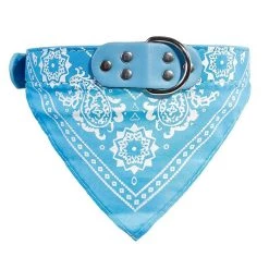 Sortie 💯 Passionimaux59 Collier Cuir PU avec Bandana pour Chien ou Chat - Bleu Clair - L 🔥