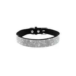 Bon marché 🎉 Passionimaux59 Collier Cuir Strass Diamant Chien Chat 👗 Dressage Réglable Ajustable - Noir - L 🧨
