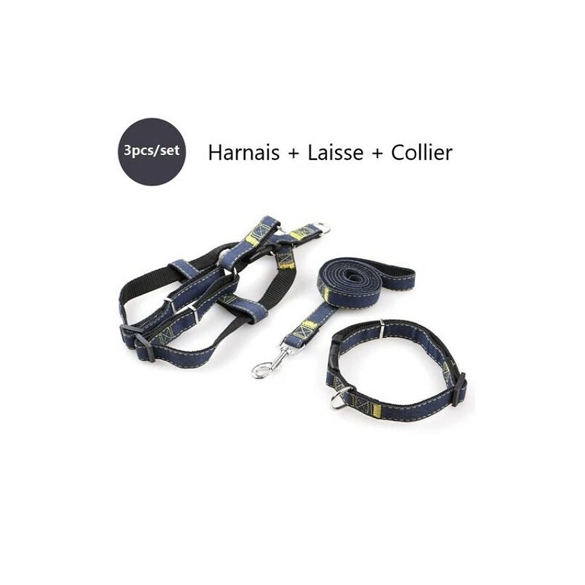 De gros 😉 Passionimaux59 Lot de 3 Pièces Harnais Laisse Collier 👖 Jeans Chien Chat Chiot Promenade - Noir - M 😀 4 De gros 😉 Passionimaux59 Lot de 3 Pièces Harnais Laisse Collier 👖 Jeans Chien Chat Chiot Promenade - Noir - M 😀 – Image 2