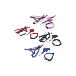 Vente flash 👏 Passionimaux59 Lot de 3 Pièces Harnais Laisse Collier 👖 Jeans Chien Chat Chiot Promenade - Bleu/ bleu foncé - L 😍