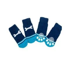Grosses soldes ⭐ Passionimaux59 Lot de 4 Chaussettes Confortable antidérapante pour Chien Chiots ou Chat - Os bleu - 3 ❤️