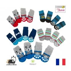 Remise 👏 Passionimaux59 Lot de 4 Chaussettes Confortable antidérapante pour Chien Chiots ou Chat - Ours Bleu - 3 🧨