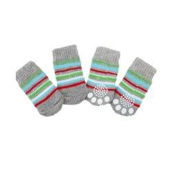 Meilleure affaire ⌛ Passionimaux59 Lot de 4 Chaussettes Confortable antidérapante pour Chien Chiots ou Chat - Rayés - 2 😀