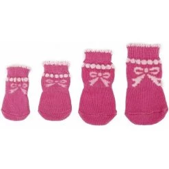Grosses soldes ❤️ Passionimaux59 Lot de 4 Chaussettes Anti Glisse Pour Chien Chiot Chat Confortable Antidérapante - noeud rose - XL ✨