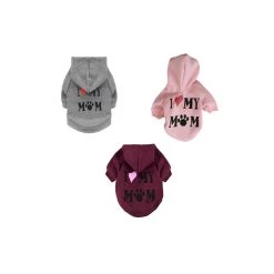 Grosses soldes 🎁 Passionimaux59 Pull Sweat I love my mom Molletonné à Capuche Chaud pour petit et grand Chien ou Chat Vêtement - Rouge - XL 🔔