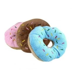 Vente flash 😉 Passionimaux59 Jouet pour Chien Chat Donuts Anneau Sonore à Mâcher et Lancer en Peluche - Bleu/ bleu foncé 😍