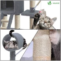 Meilleur prix ⌛ VOUNOT Arbre à Chat 154cm avec Griffoir Plateforme Niche XXL Gris ⌛ -Bon plan Animalerie Soldes 6973424410448 3