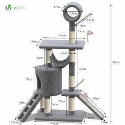 Meilleur prix ⌛ VOUNOT Arbre à Chat 154cm avec Griffoir Plateforme Niche XXL Gris ⌛ -Bon plan Animalerie Soldes 6973424410448 4
