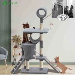 Meilleur prix ⌛ VOUNOT Arbre à Chat 154cm avec Griffoir Plateforme Niche XXL Gris ⌛ -Bon plan Animalerie Soldes 6973424410448 6