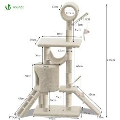 Le moins cher 😍 VOUNOT Arbre à Chat 154cm avec Griffoir Plateforme Niche XXL Beige ⭐ -Bon plan Animalerie Soldes 6973424410455 4