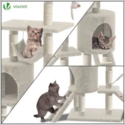 Le moins cher 😍 VOUNOT Arbre à Chat 154cm avec Griffoir Plateforme Niche XXL Beige ⭐ -Bon plan Animalerie Soldes 6973424410455 7