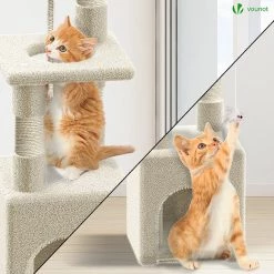 Sortie 🤩 VOUNOT Arbre à Chat 88cm avec Corde Griffoir Plateforme Niche Beige ⭐ -Bon plan Animalerie Soldes 6973424411476 5