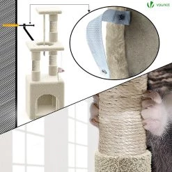 Sortie 🤩 VOUNOT Arbre à Chat 88cm avec Corde Griffoir Plateforme Niche Beige ⭐ -Bon plan Animalerie Soldes 6973424411476 6