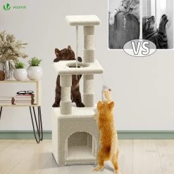 Sortie 🤩 VOUNOT Arbre à Chat 88cm avec Corde Griffoir Plateforme Niche Beige ⭐ -Bon plan Animalerie Soldes 6973424411476 7